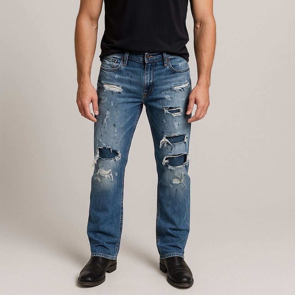 BKE Jake Straight Jeans Men’s 28x30 Blue Distressed Paint Splatter Denim Western